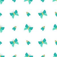 Bug and butterfly pattern. Summer insects seamless pattern. Blue bugs and butterflies background. Flying butterflies print. Exotic summer vector illustration, card, wallpaper textile design.