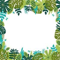 Safari frame. Green jungle floral frame. Tropical leaves, palm leaves, frame nature background. Green rainforest border tropical card template monstera leaf Vector illustration. Summer jungle design.
