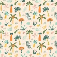 Cute palm tree pattern. Cartoon jungle pattern. Rainforest tree background. Doodle palm trees jungle print. Childish african pattern. Vector illustration. Safari tropical wrapping paper, wallpapers.