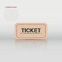 Ticket icon. Flat vector illustration. Ticket sign symbol with shadow on white background.