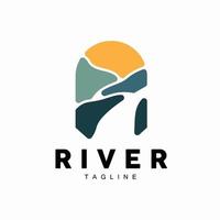 River Logo, Streamer Vector, River Bank, Mountains And Farm Design, Illustration Symbol Icon vector