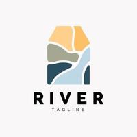 River Logo, Streamer Vector, River Bank, Mountains And Farm Design, Illustration Symbol Icon vector