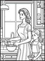 Mother Kitchen Coloring page vector