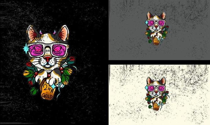 head cat with sun glass vector illustration mascot design
