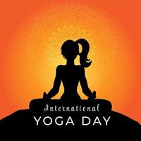 International yoga day with silhouette of a female in yoga pose vector