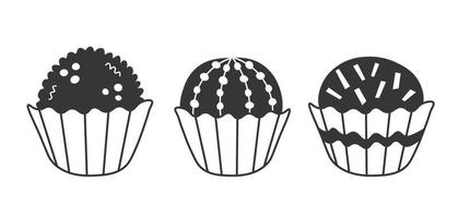 Black and white brigadeiro doodle set vector