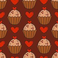 Chocolate seamless pattern with round candy and hearts vector