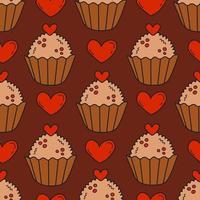 Chocolate seamless pattern with round candy and hearts vector