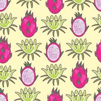 Vintage fruit seamless pattern with pitaya or pitahaya vector