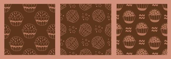 Chocolate seamless patterns collection in doodle style vector