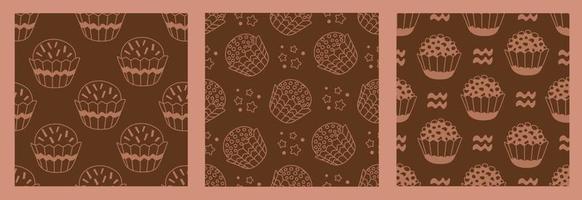 Chocolate seamless patterns collection in doodle style vector