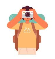 Male tourist taking pictures with instant camera semi flat colorful vector character. Editable half body person on white. Simple cartoon spot illustration for web graphic design and animation