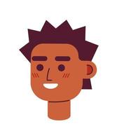 Smiling young man with spiky haircut semi flat vector character head. Editable cartoon style face emotion. Simple colorful avatar icon. Spot illustration for web graphic design and animation