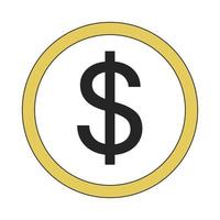 Dollar sign in golden circle flat line color vector icon. Money currency. Editable lineart element on white. Simple outline cartoon style spot illustration for web graphic design and animation