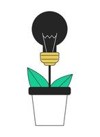 Planting light bulb in pot flat line color vector object. Growing startup idea. Editable lineart icon on white. Simple outline cartoon style spot illustration for web graphic design and animation