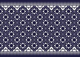 geometric and flower white line ethnic fabric pattern on blue background for cloth carpet wallpaper background wrapping etc. vector