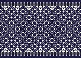 geometric and flower white line ethnic fabric pattern on blue background for cloth carpet wallpaper background wrapping etc. vector