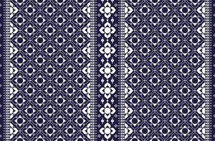 geometric and flower white line ethnic fabric pattern on blue background for cloth carpet wallpaper background wrapping etc. vector