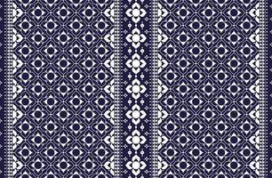 geometric and flower white line ethnic fabric pattern on blue background for cloth carpet wallpaper background wrapping etc. vector