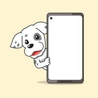 dibujos animados personaje perro y teléfono inteligente vector