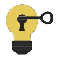 Key unlocks lightbulb keyhole flat line color vector object. Generate business idea. Editable lineart icon on white. Simple outline cartoon style spot illustration for web graphic design and animation