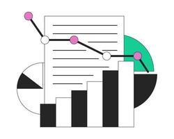 Sales growth planning flat line color vector icon. Line graphs with pie charts. Editable lineart concept on white. Simple outline cartoon style spot illustration for web graphic design and animation