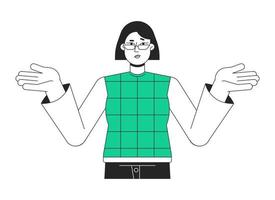 Executive woman shrugging with hands up flat line color vector character. Editable simple outline half body person on white. Business cartoon spot illustration for web graphic design and animation