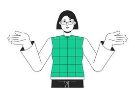 Executive woman shrugging with hands up flat line color vector character. Editable simple outline half body person on white. Business cartoon spot illustration for web graphic design and animation