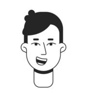 Grinning young man front flat line monochromatic vector character head. Simple outline avatar icon. Editable cartoon user portrait. Lineart spot illustration for web graphic design and animation