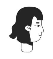 Smiling woman side view face flat line monochromatic vector character head. Simple outline avatar icon. Editable cartoon user portrait. Lineart spot illustration for web graphic design and animation