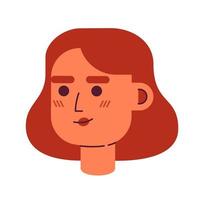 Lady with short fluffy red haircut semi flat vector character head. Editable cartoon style face emotion. Simple colorful avatar icon. Spot illustration for web graphic design and animation