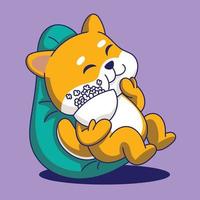 Cute Cartoon Shiba Inu dog sleeping on a pillow. Vector illustration.