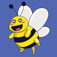 Cute cartoon bee. Vector illustration. Isolated on blue background.