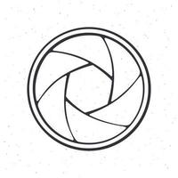 Outline of photo camera shutter aperture. Diaphragm of optical lens. Vector illustration. Hand drawn black ink sketch, isolated on white background