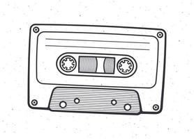 Hand drawn doodle of Retro audio cassette. Analog media for recording and listening to stereo music. Old-fashioned tape cassette vector