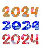 2024 art numbers on white background. Hand drawn vector for website, social media, commercial, poster, calendar , banner or greeting card for Happy New Year.