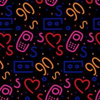 Retro seamless pattern withsquiggle. Vector isolated pattern in 90s style on black background. Good for textile, wallpaper, wrapping, background, scrapbooking, poster for social media