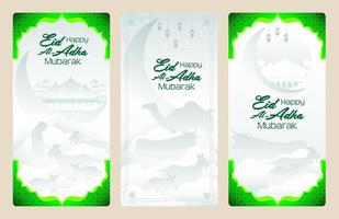 a set of banners for eid al mubarak with a moon and stars on them vector