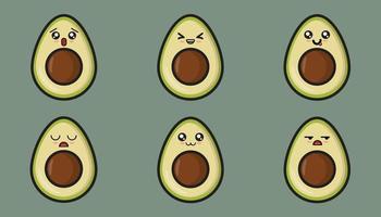 Cute avocado emoji illustration. With a variety of supremely adorable expressions can make it a perfect addition to any social media chat or post. vector