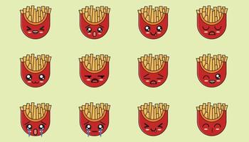 francés papas fritas emoticones con varios gracioso y interesante expresiones.tú lata utilizar esta a embellecer tu charla habitaciones con tu pareja, amado unos, parientes, o otro usos tal como pegatinas vector