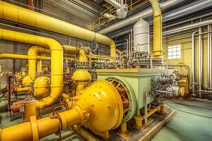 Hot water boiler. Boiler room with a heating system. Neural network photo