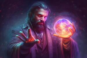 Man with a mystical glowing orb to signify power, magic, spirituality and so forth. Neural network photo