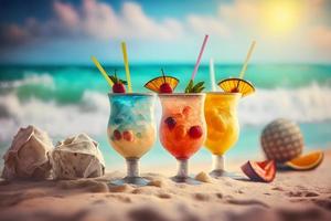 Cocktails by the sea. Summer beach mood. Neural network AI generated photo