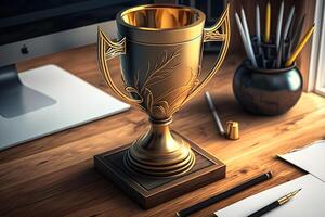 champion golden trophy. Neural network photo