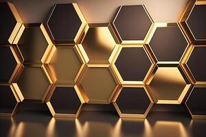 Illustration of shiny honeycomb gold background. Neural network photo