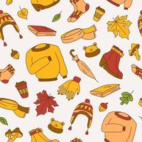 set of icons symbolizing autumn, bright cartoon childish style, vector