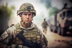 Proud army soldier portrait. Neural network photo