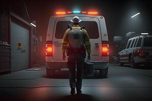 paramédico y ambulancia. neural red ai generado foto