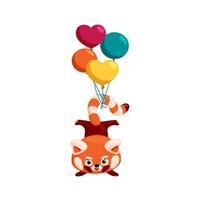 Red panda handstand. Red panda with balloons on its tail. Colorful vector illustration