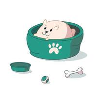 Pomeranian lying in the bed. Vector illustration